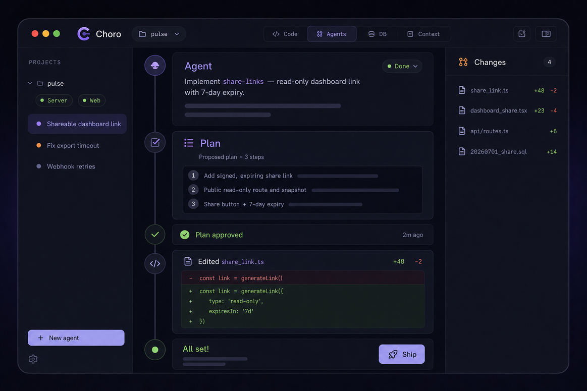 Choro — a simplified desktop app view for mobile